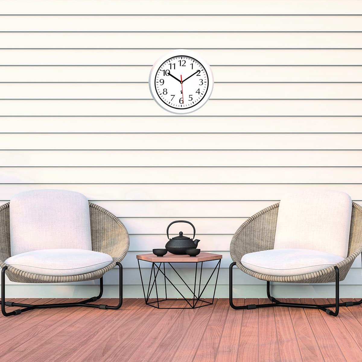 TFA Dostmann orologio da parete per esterni, 60.3542.02, orologio da parete radiocomandato, resistente alle intemperie, per giardino, terrazza, piscina, orologio da bagno, 30,5 cm, bianco