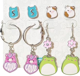 LUV HER Squishmallows Hypoallergenic Earrings for Girls Stud and Fishhook Drop Sets with Charms One Size Fits All Ages 8+