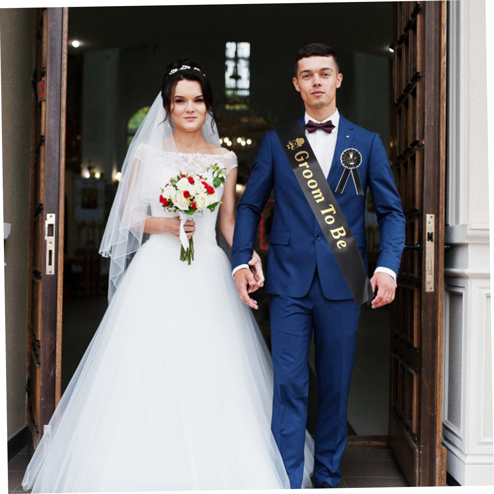 Beavorty Correas y Pechos De Los Hombros Del Novio Despedida De Soltera Boda Fiesta Insignias Con Lentejuelas Género Nupcial Accesorio Revelar Acicalar Faja De Raso Paño Negro