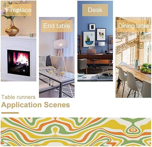 Miniatura 174 de Camino de mesa ondulado de los años 70, retro, hippie abstracto, vintage, verde, rosa, con estampado de ondas para el hogar, cocina, comedor, patio,