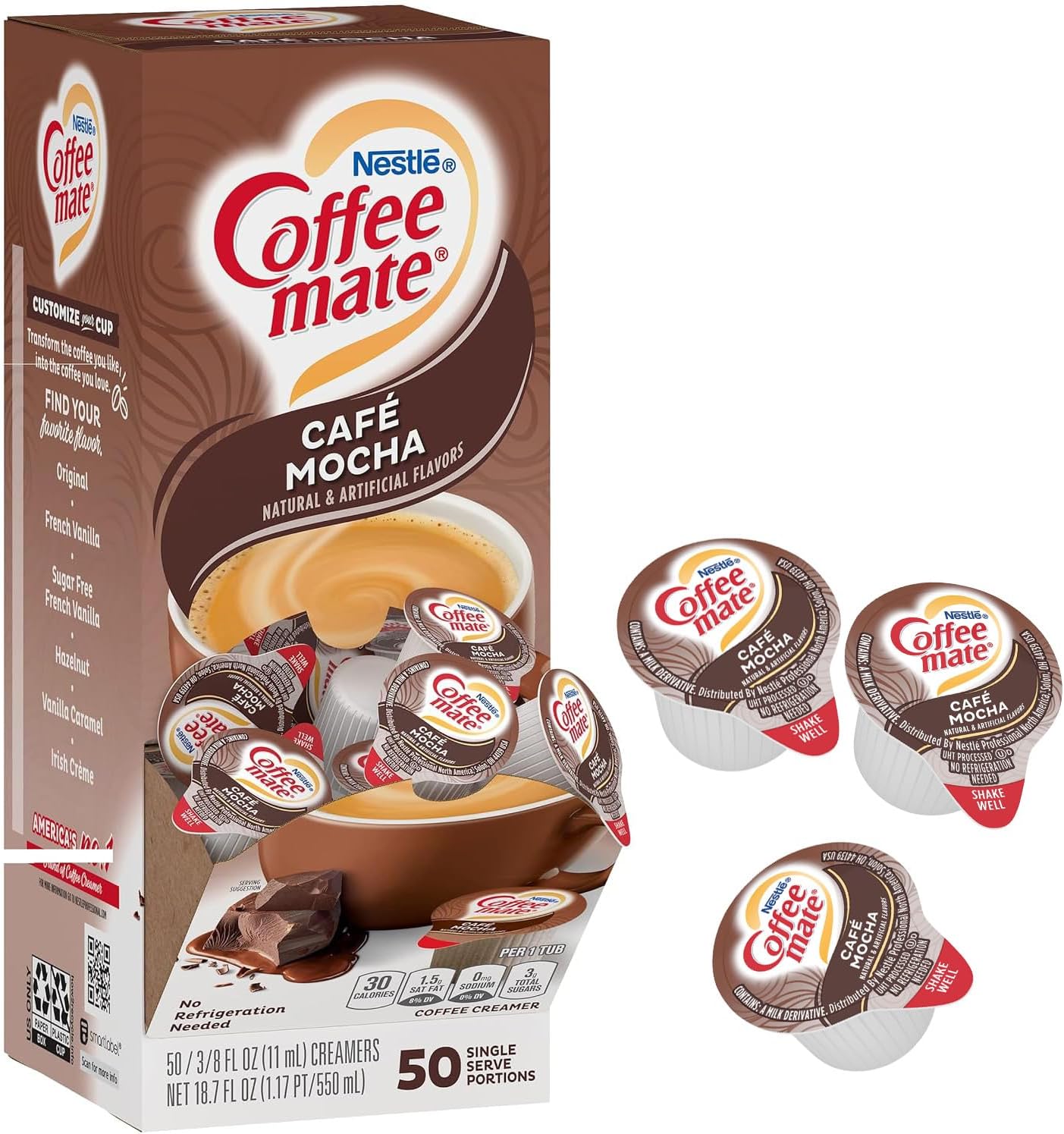 Mocha Liquid Coffee Creamer Singles, 50 Creamers Singles Serve Box (18.7 Fl Oz.)