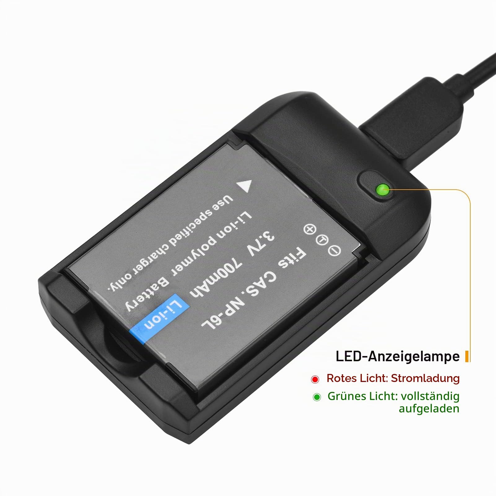 Andoer NP-6L Akku-Ladegerät mit LED-Kontrollleuchte + 2 Akkus NP-6L 3,7 V 700 mAh mit USB-Ladekabel