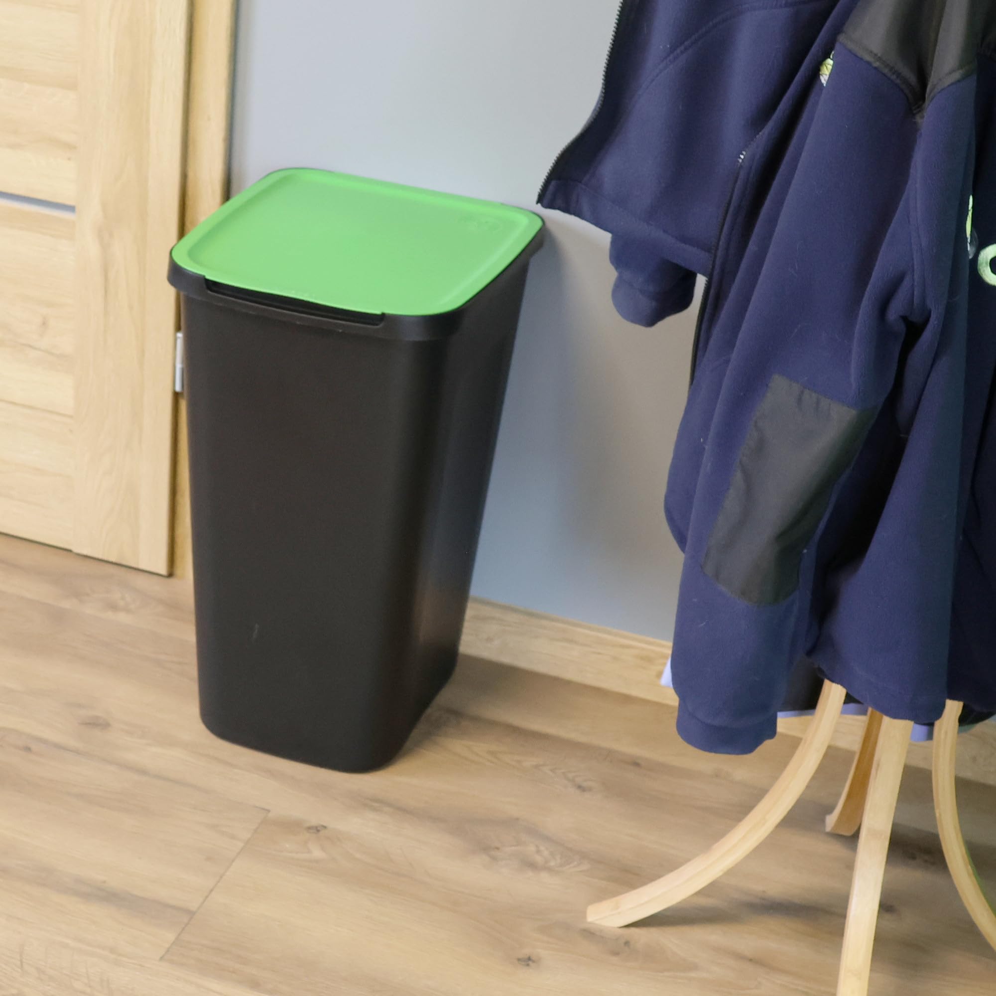 botle Kosz na śmieci o pojemności 35 l, wymiary 38 x 29 x 51 cm, do selektywnego sortowania, zielony, z lekką, ekologiczną pokrywą z tworzywa sztucznego