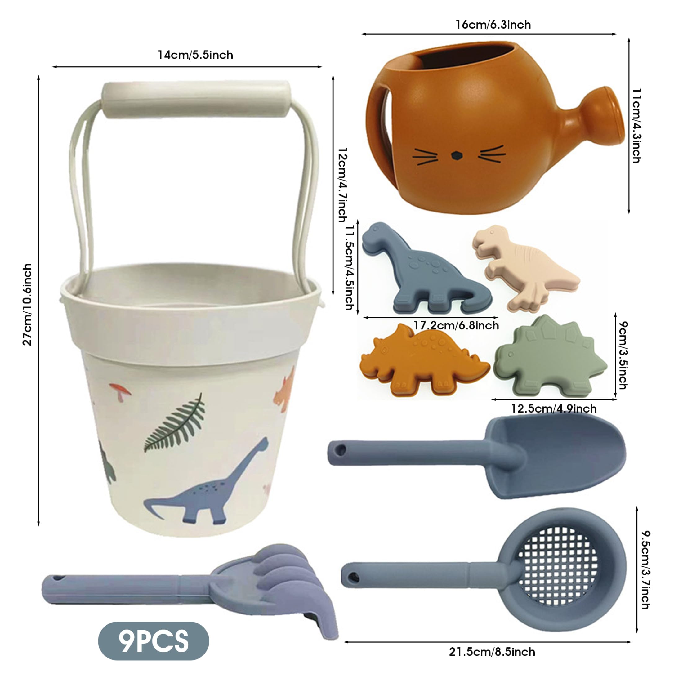 Juguetes de Arena de Silicona Juego de Juguetes de Playa de Dinosaurios de 9 Piezas para niños de Playa de Calidad alimentaria Kit de Juego de Arena Plegable para niños Actividades al Aire