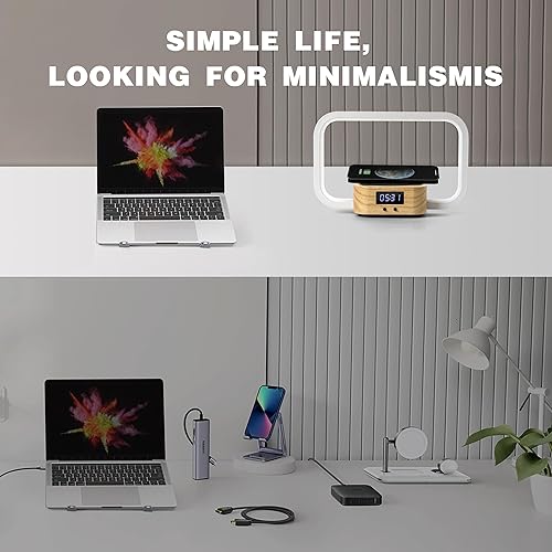 Miniatura 5 de AONTESS Lámpara de mesa con cargador inalámbrico Lámpara de noche táctil con puerto USB, reloj, lámpara de escritorio de mesita de noche con