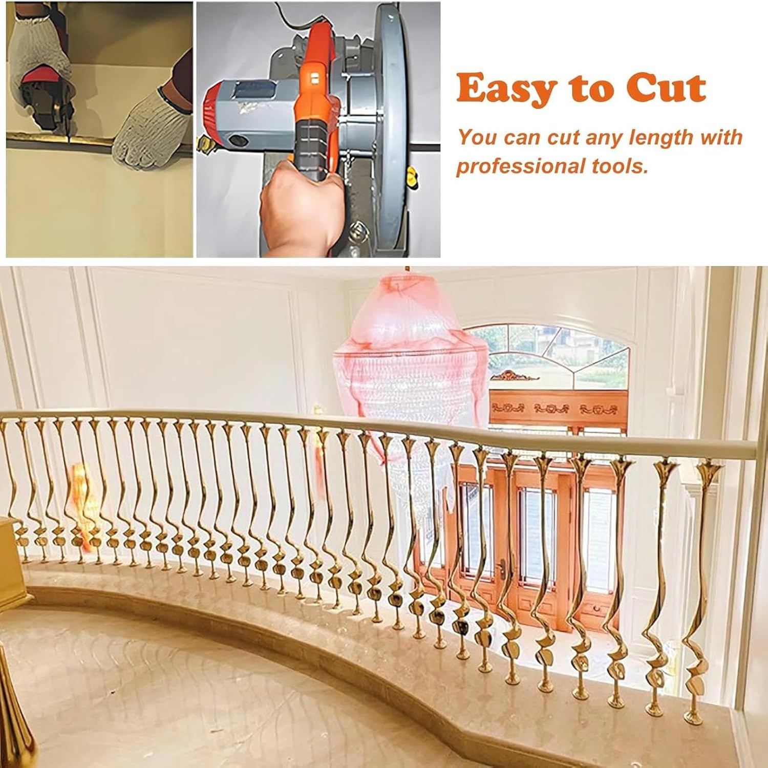 Gold for Staircase Indoor, Modern Metal Balusters with Stable Base/Complete Kit, Home Decor Stairway Guardrail Post, Twist Design Banister Column