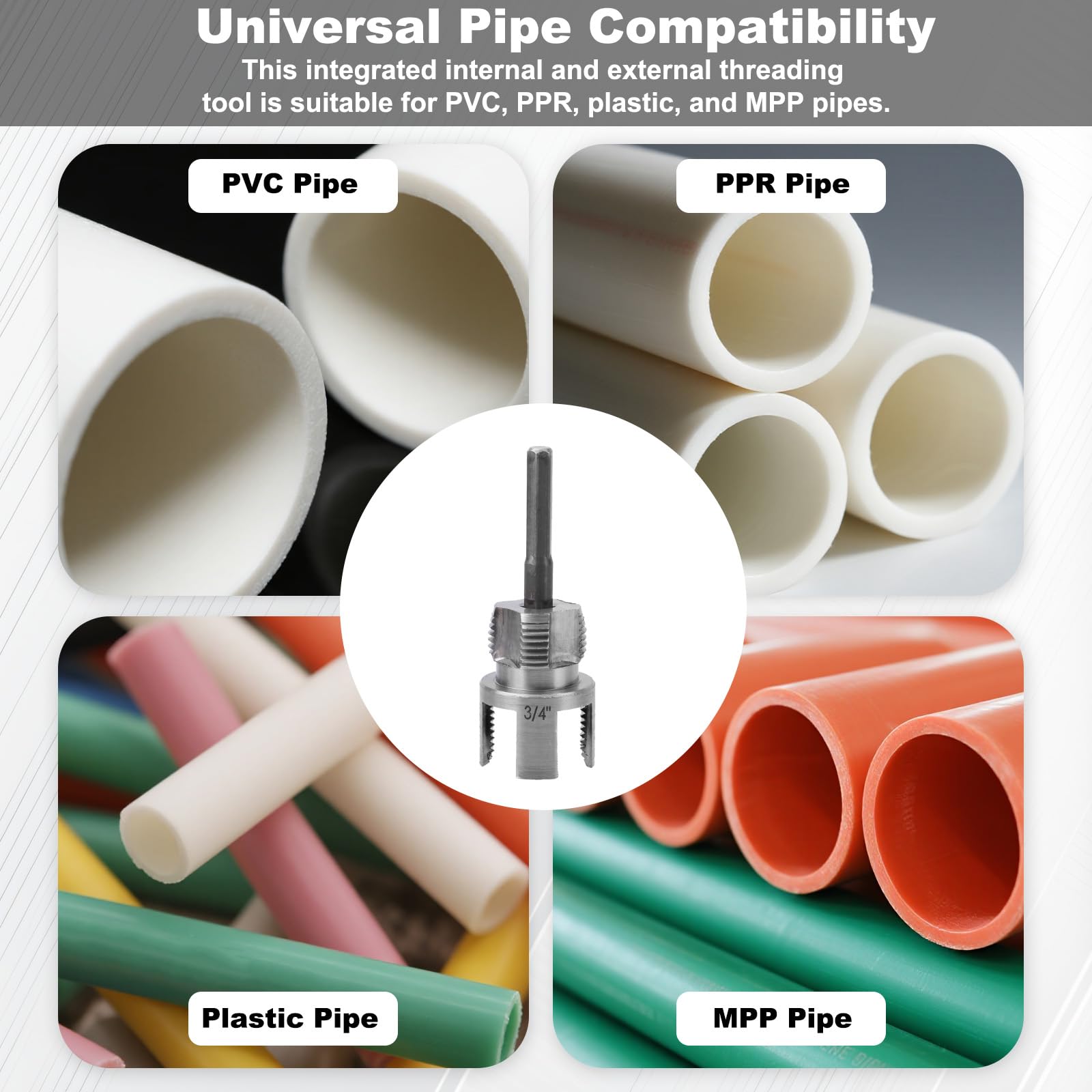 Set Utensili Filettatura Tubi e Set Estrattore Bulloni Rotti, Utensile Filettatura Tubi Interno ed Esterno Integrato per Pipa PVC/Plastica da 1/2" 3/4" 1" Compatibile con Trapani Elettrici