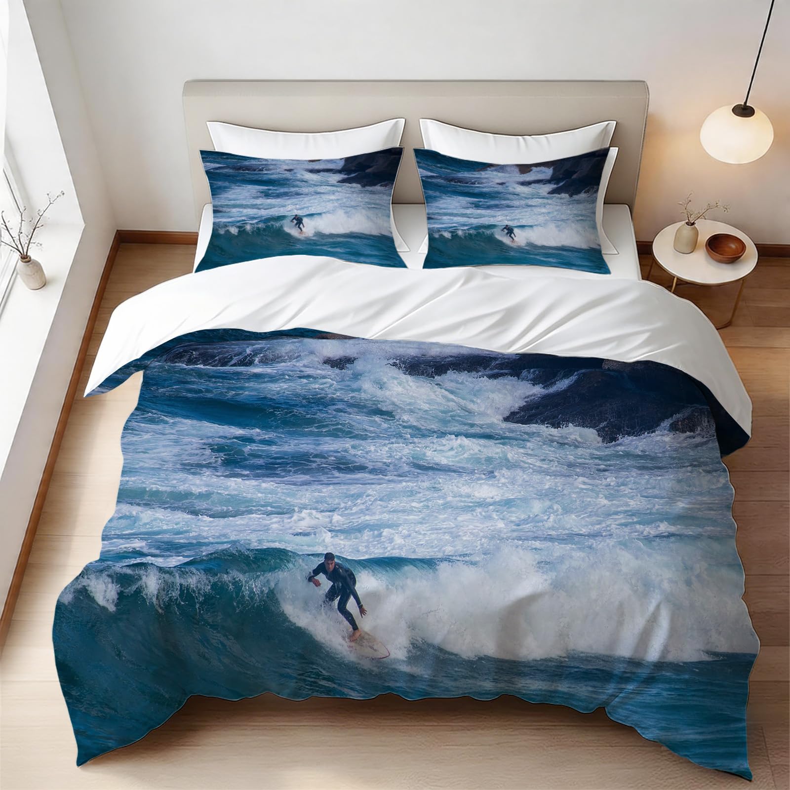 Housse de couette 160x200 surf douce pour lit 1 personne facile à border et laver