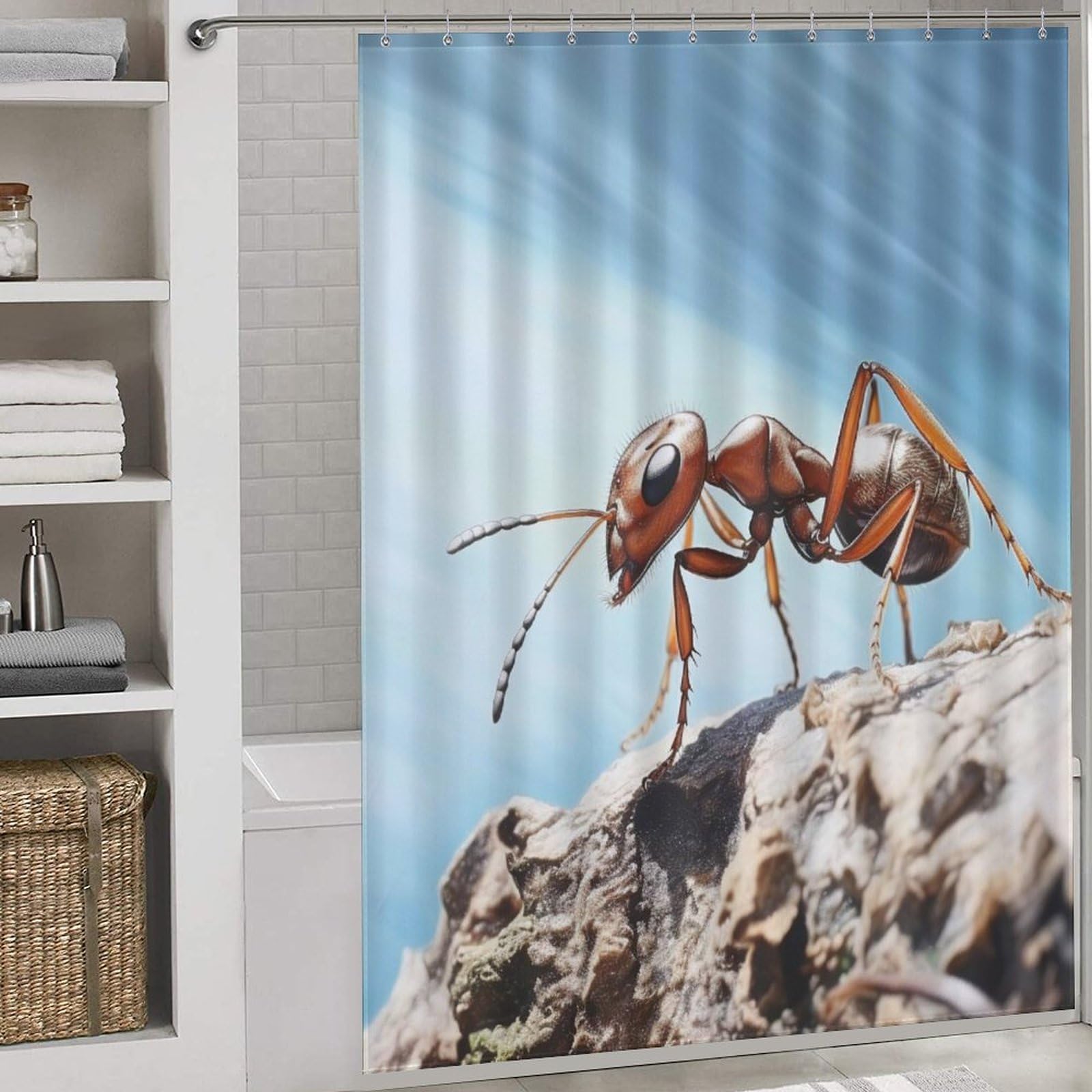 Rideau de douche séchage rapide Fourmi avec 12 crochets inclus