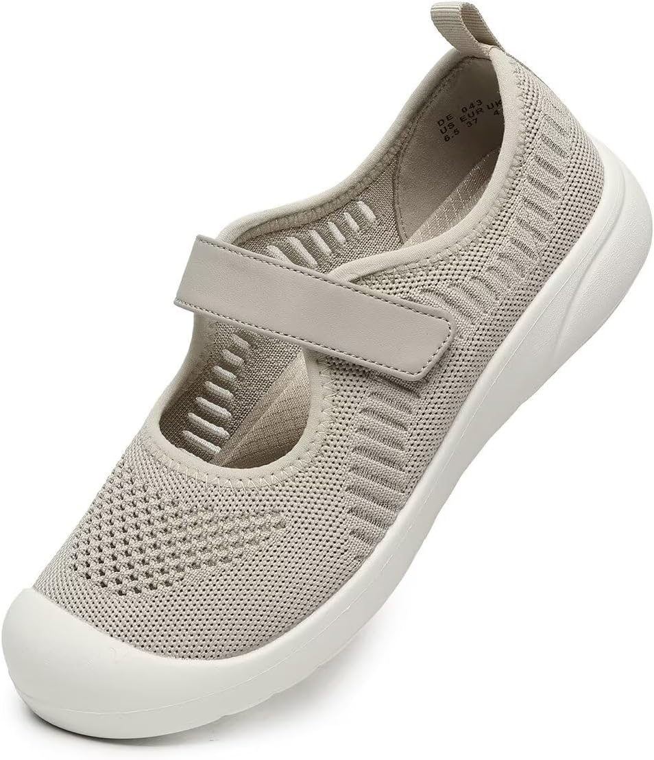 Women's Mary Jane Flats Comfortable Knit Slip-on Walking Shoes Ballet Flats Dressy Casual Shoes with Adjustable Straps Arch Support