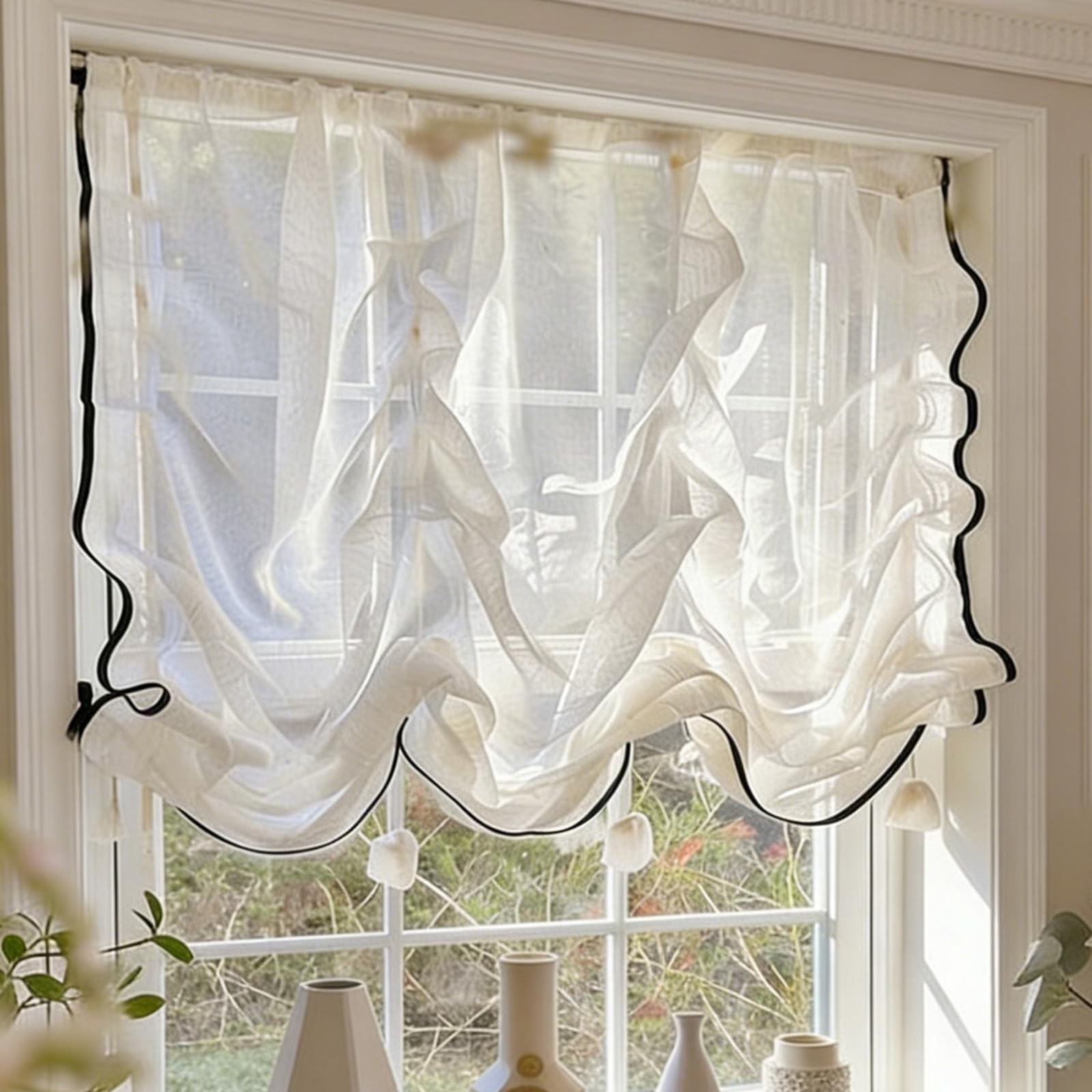 Cortina de amarre para ventana de cocina con barra, 2 metros y 1,6
