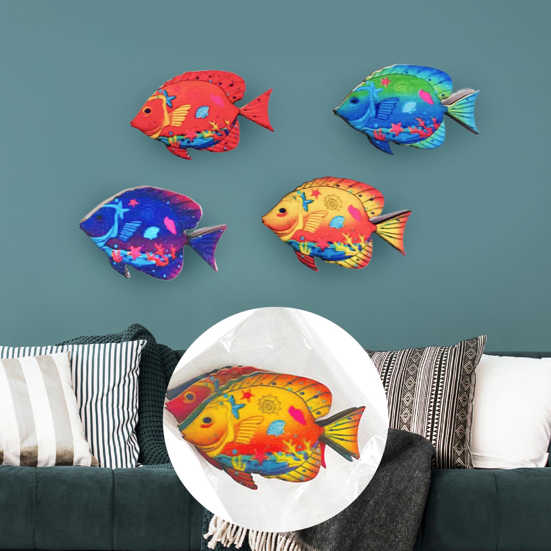 Amazon.co.jp: Wedhapy Fish 壁装飾 熱帯魚 壁装飾 4点 木製 吊り下げ 