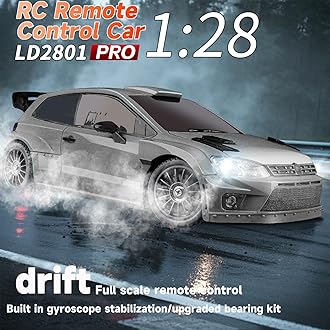 LDRC 2801PRO 1/28 Mini RC Drift Car GTR 2.4GHz 4WD RTR with Gyro and 4PCS Drift Tires Racing Radio Control Cars (Silvery)