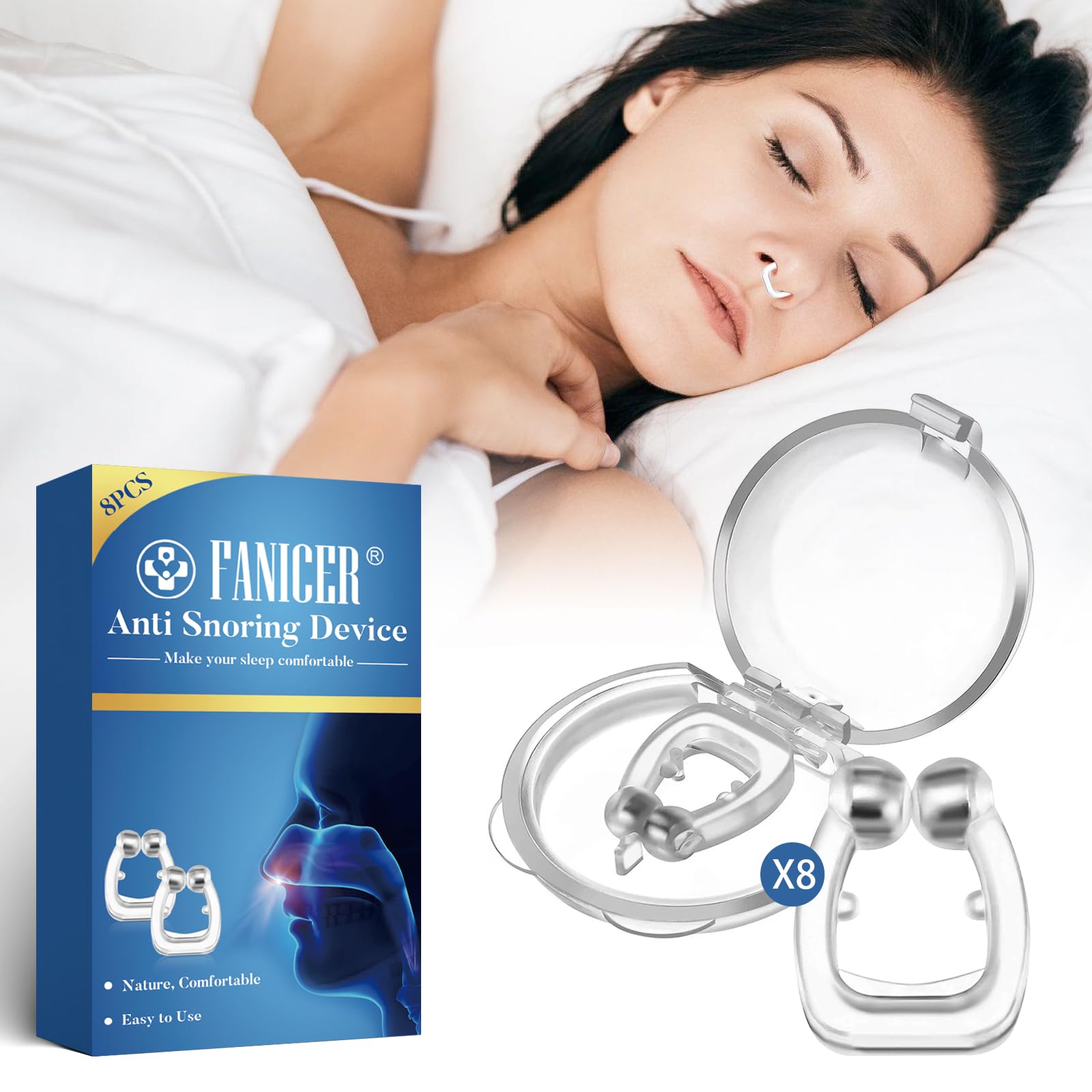 8 Piezas Clip Nasal Antirronquidos,Dilatadores Nasales para Dormir,Respirador NasalMagnetico,NasalNose Clip,Dilatador Nasal Anti-Ronquidos Reutilizable,Mejora la Respiración,Ayudar a Dormir