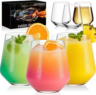 Physkoa Stemless Wine Glasses Set of 6 – 18oz Modern Crystal Glass, Lightweight & Dishwasher Safe | Red & White Wine Glasses for Daily Use, Parties, Housewarming or Birthday Gift