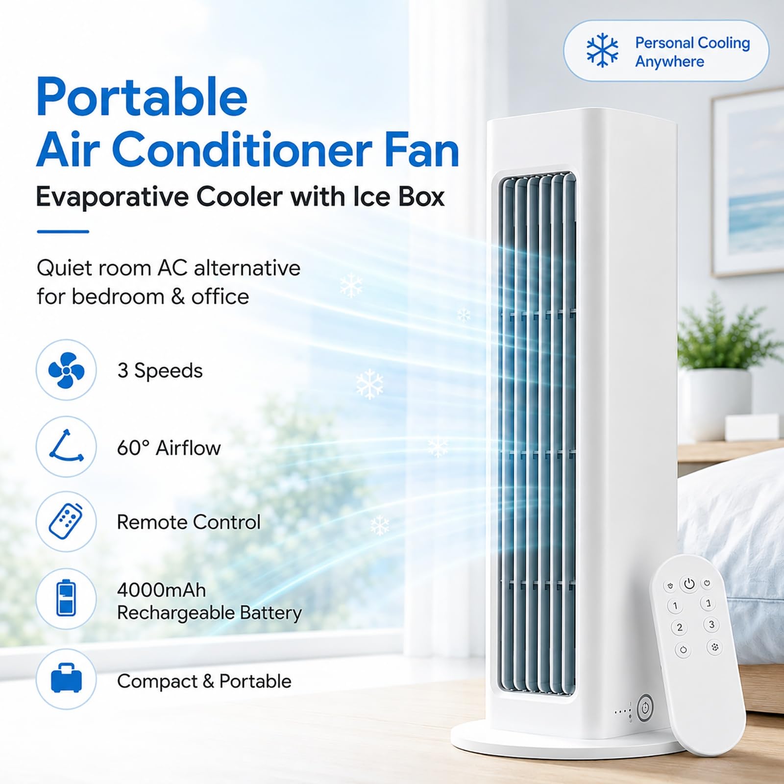 Ventilador Aire Acondicionado Portátil, Climatizador Evaporativo