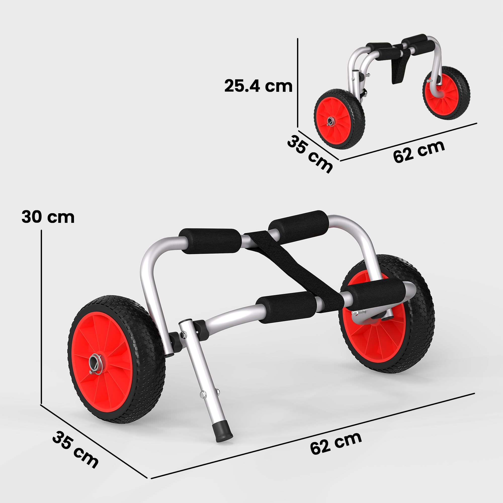 HOMCOM Carrello per Kayak Pieghevole Pneumatici 25cm Adatto a Tutte Le Superfici Max 70kg Alluminio 62x35x30cm