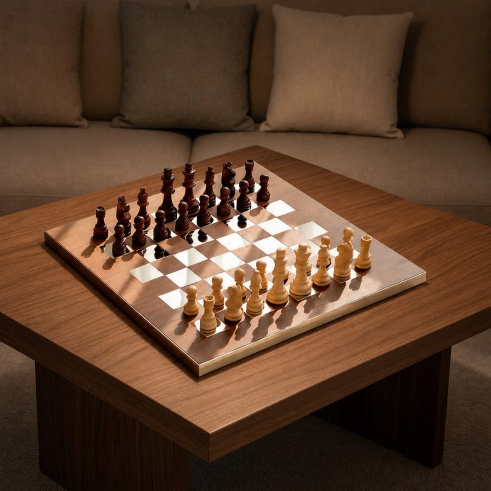 Échiquier Pièces D'échecs Résistant Échiquier en Bois Acier Inoxydable Élégant Jeu Société pr Bureau, Or