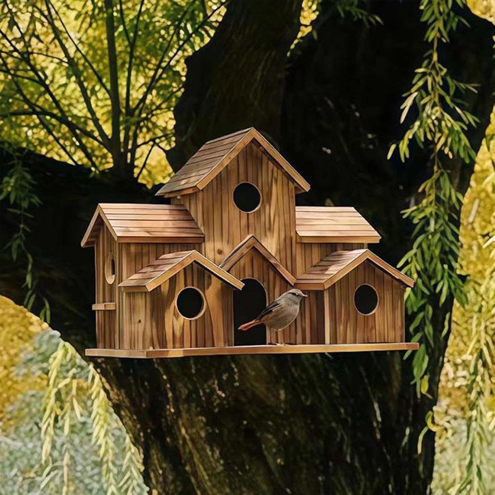 Casita Decorativa para pájaros de Estilo rústico, comedero para pájaros de Estilo campestre para Exteriores, Ideal para Jardines, Balcones, céspedes, porches y Patios