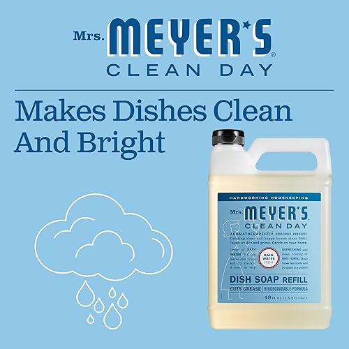 Miniatura 6 de MRS. MEYER'S CLEAN DAY Repuesto de jabón líquido para platos, fórmula biodegradable, agua de lluvia, 48 onzas líquidas