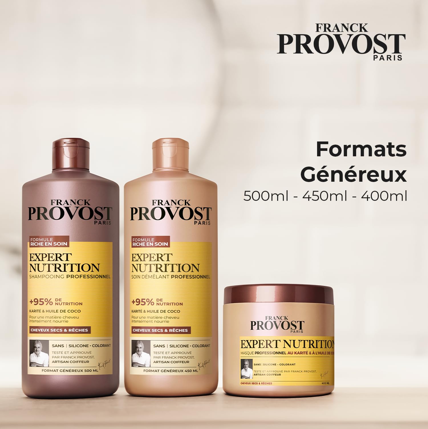 FRANCK PROVOST Expert Nutrition - Soin Démêlant Professionnel - Formule Riche En Soin - Karité & Huile De Coco - Sans Silicone & Sans Colorant - Cheveux Secs & Rêches - Format Généreux 450 ml