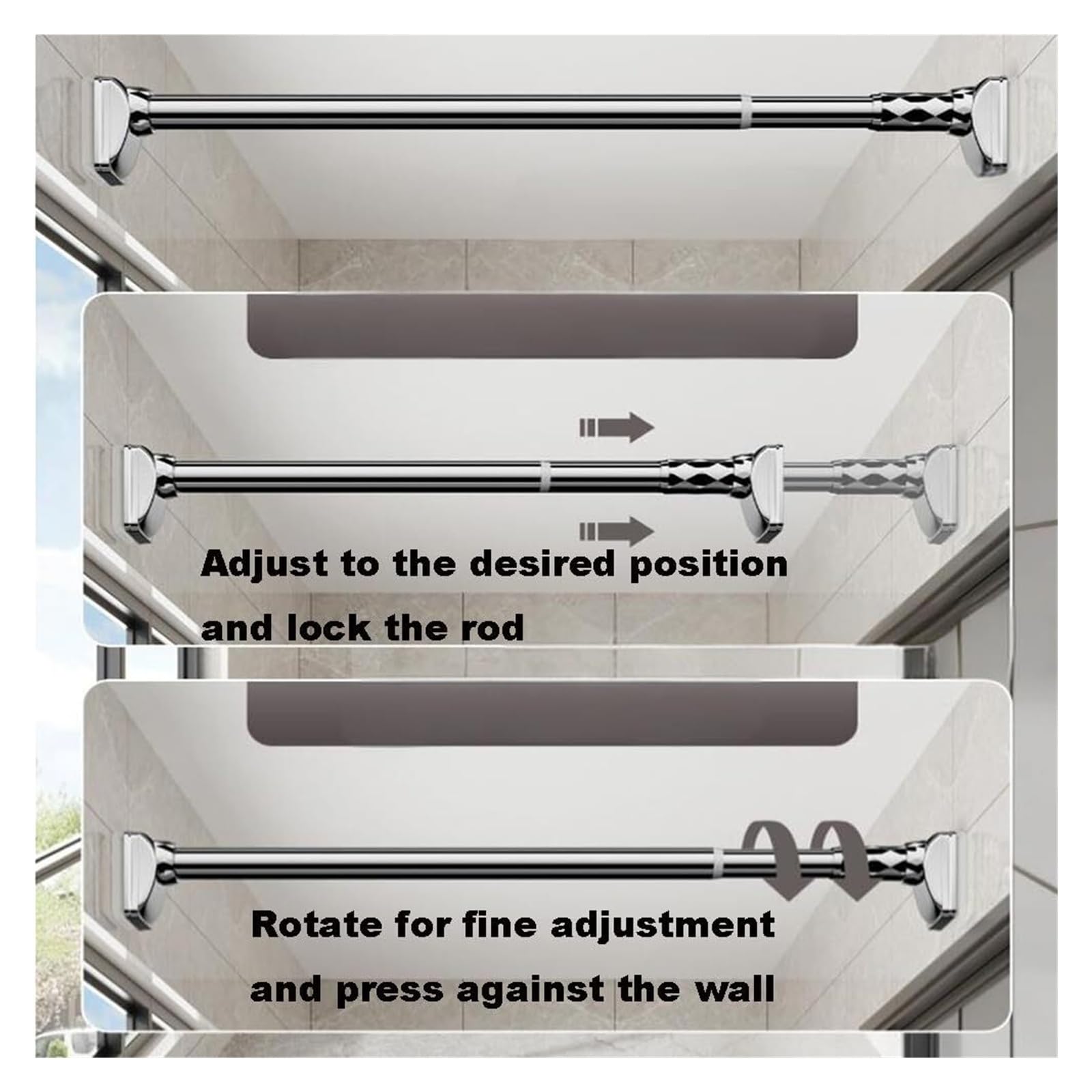 Spring Tension Shower Curtain Rod, Adjustable 16 to 196 Inch,Adjustable Telescopic Rods for Bathroom, Closet, Window(Silver,141-177in)