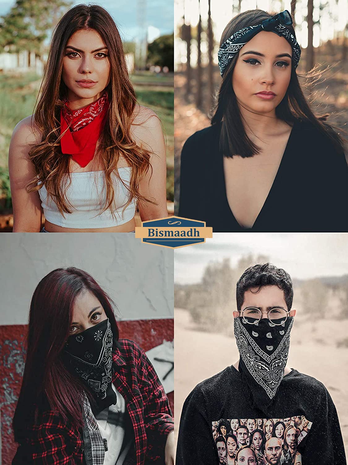 BISMAADH Soft Breathable Cotton Head Wrap, Scarf, Headband, Mask, Paisley Print Unisex Bandana - Pack of 12