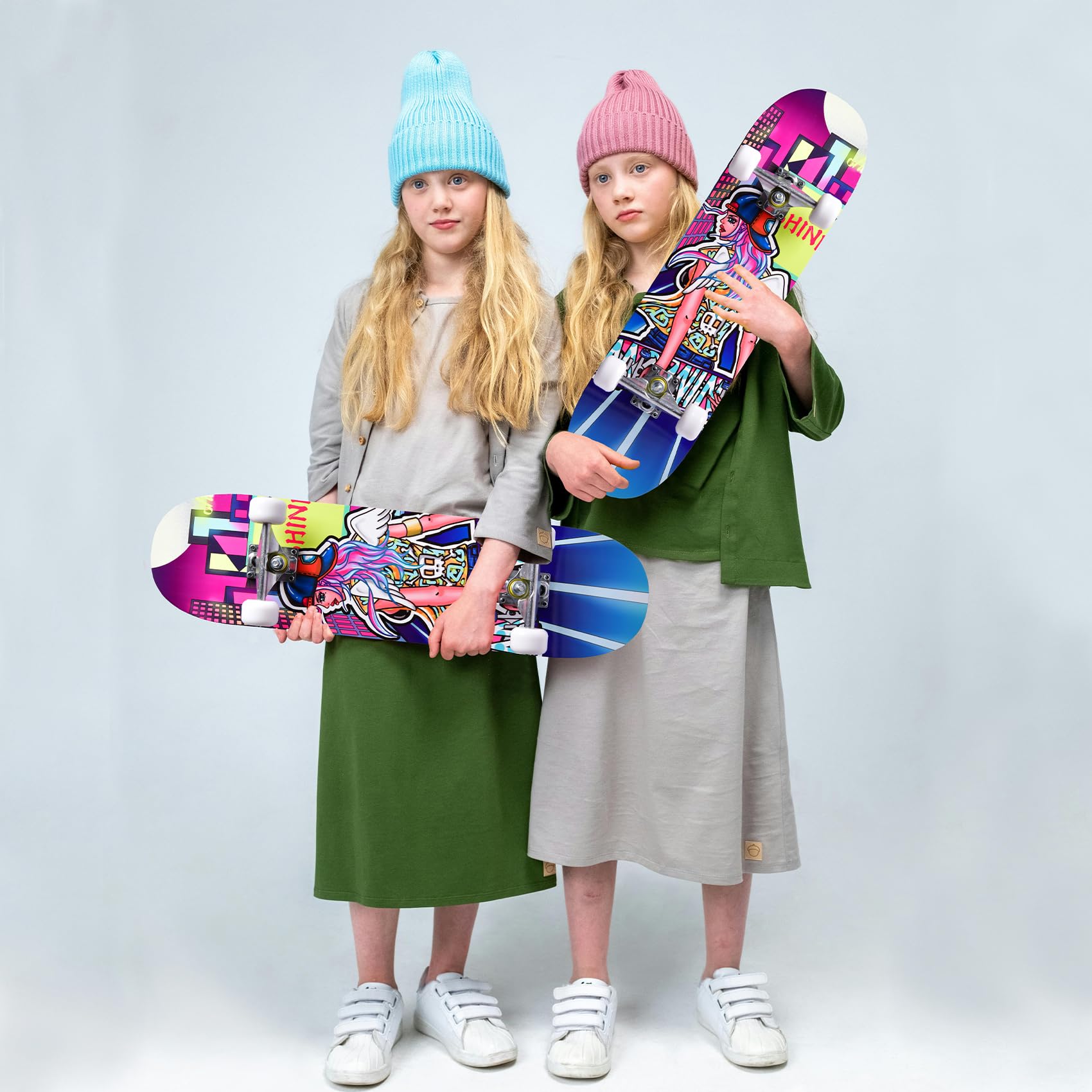Patinetas para Principiantes, niños, niñas y Adultos, 31 x 8 Pulgadas, Arce de 7 Capas, cóncavo de Doble Patada, Fascinante, sólido y Duradero