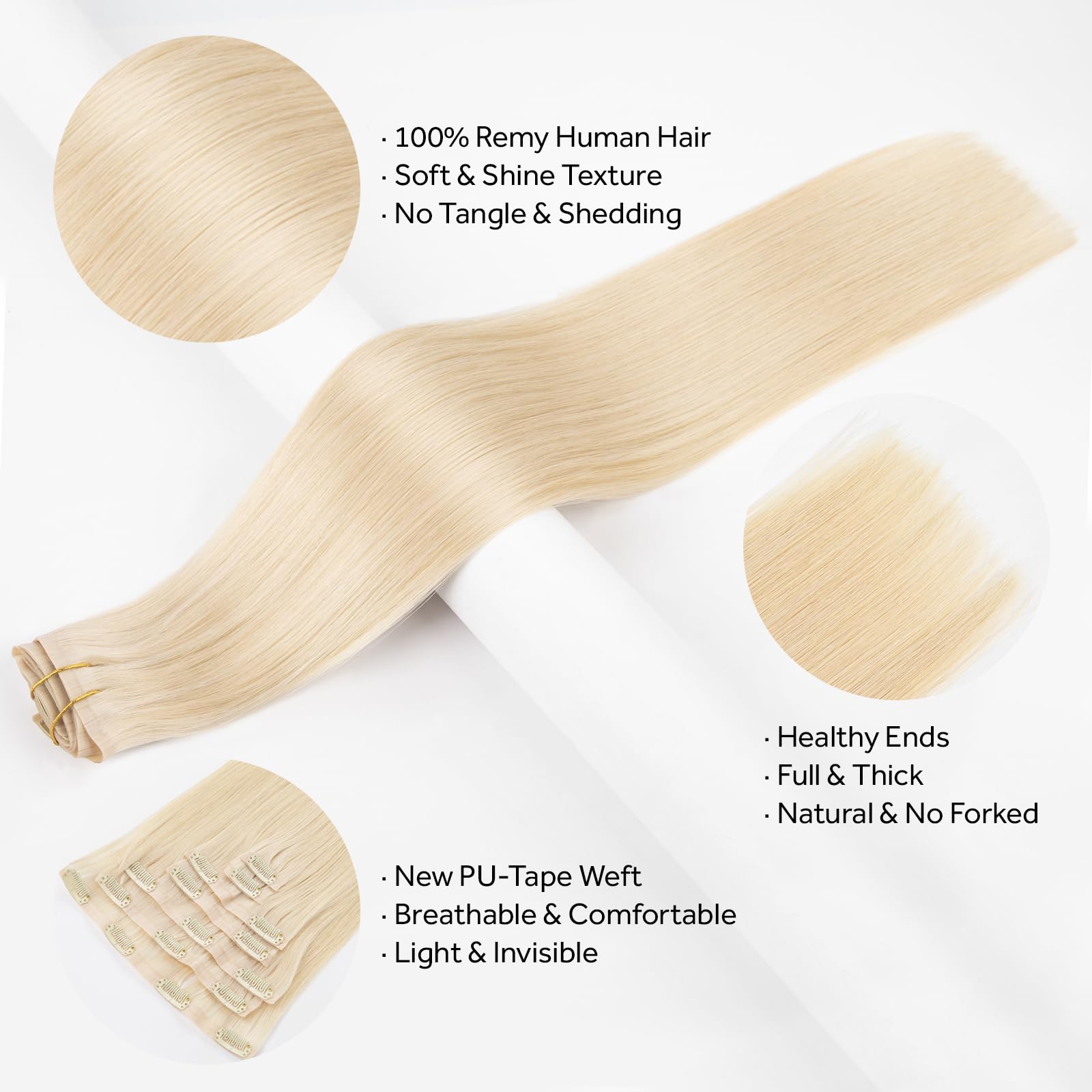 SOBEAUTY Clip in Hair Extensions, 100% Real Human Hair Remy Natural Volume Hair Extensions Clip-ins - Image 3