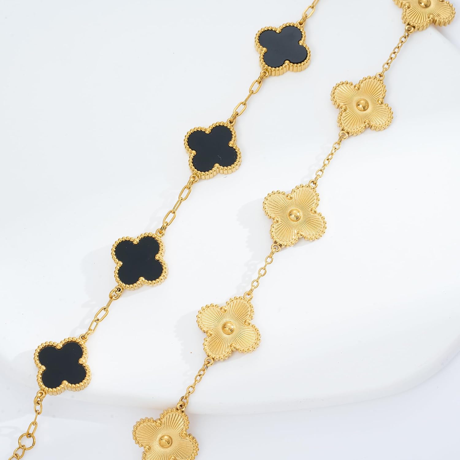 Waterproof Four-Leaf Clover Bracelet,Adjustable Link Double Sided Jewelry, Lovely Fashion Jewelry Gift for Women