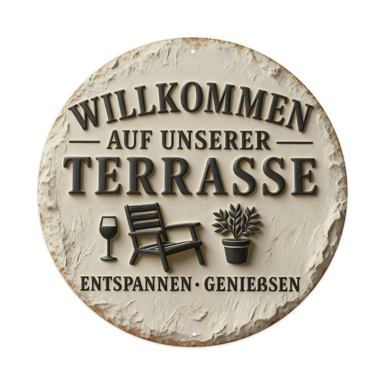 Zlatcbu Vintage German Terrace Welcome Sign Metal Tin Sign Retro Wall Art Poster, Decor For Home Living Room Bar Cafe Garage, 8X8 Inch