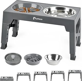Petace Erhöhte Hundenäpfe für große Hunde, erhöhter Hundenapfständer mit 1 Edelstahlschüssel, 1 Anti Schling Napf und 0,8L auslaufsicherem Hundenapf product image