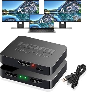 AKWOR HDMI Splitter 1 in 2 Out for Dual Monitors, 4K Dual HDMI Adapter Extender for 2 Monitors- Copy 1 Source to 2 Displays at The Same Time
