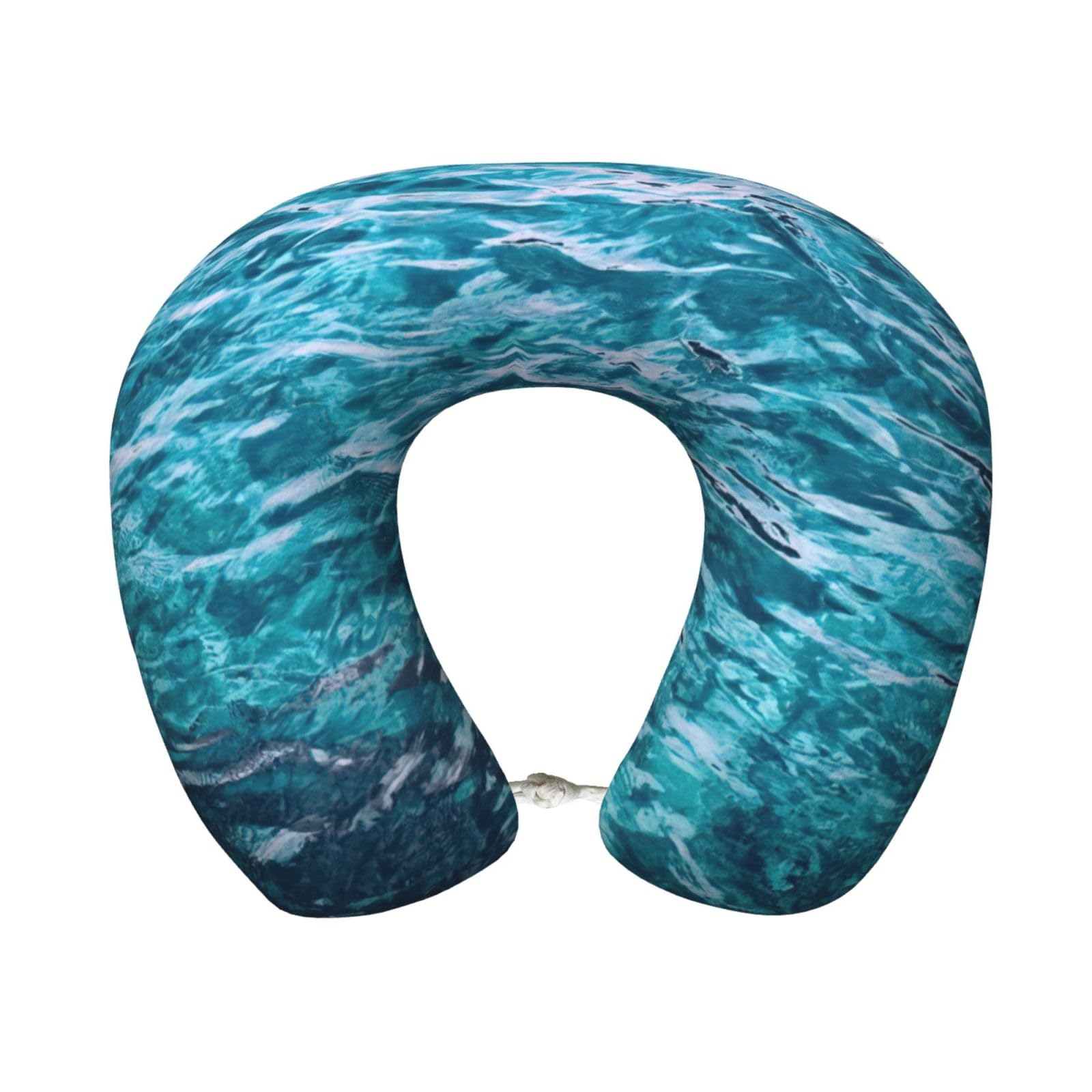 ASFgda U-Shape Memory Foam Beautiful Sea Surface Print Travel Pillow,Neck Support,Washable Cover For Airplane Car Home Office