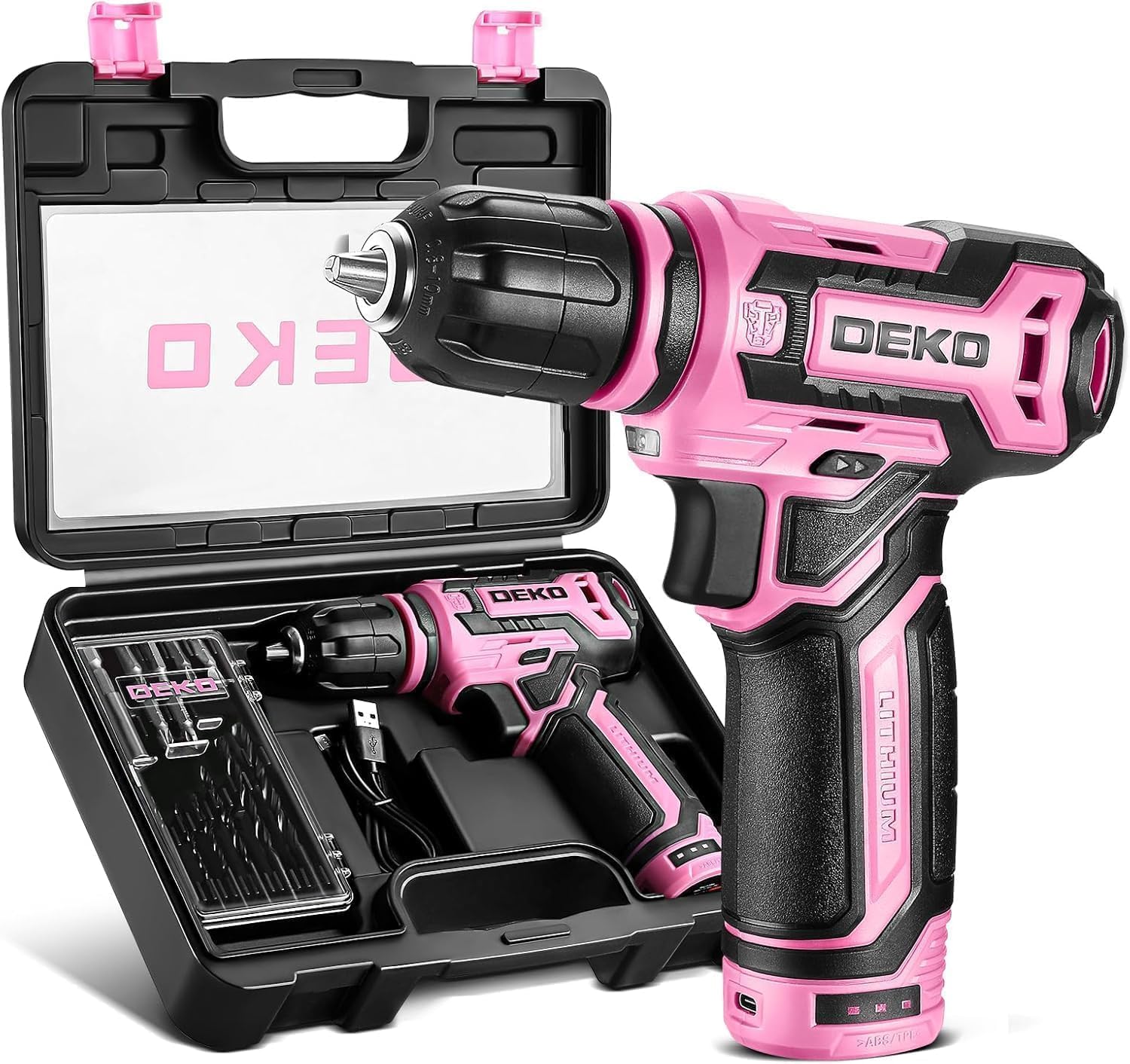 DEKO Electric Drill, 12 V, Cordless Drill Driver, Unauthorized Speed, Forward and Reverse Switching, Up to 28 Nm (18 + 1 Stage Torque Adjustment, 2 Speed Gears, LED Lighting, Electric Drilling/Screw
