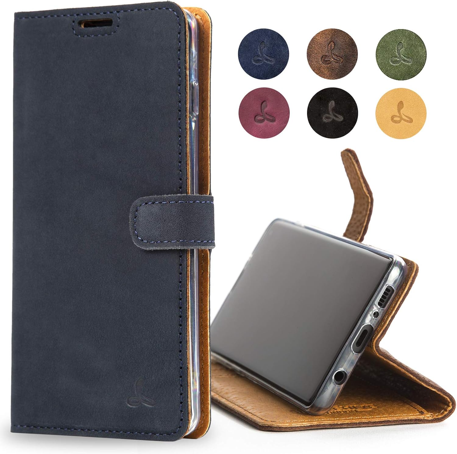 Snakehive Galaxy S10 5G Vintage Wallet for Samsung || Real Leather Wallet Phone Case || Genuine Leather with Viewing Stand & 3 Card Holder || Flip Folio Cover with Card Slot (Navy)