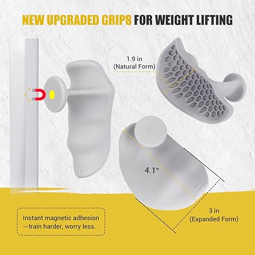 Miniatura 3 de Agarres de gimnasio para levantamiento de pesas, 30% más grandes, protección de palma de silicona, empuñaduras ergonómicas con magnéticos,