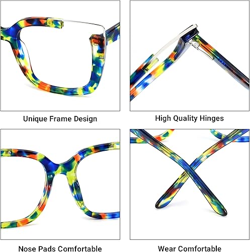 Vista 21 de VOOGLAM Gafas cuadradas de gran tamaño sin receta para mujer, luz azul y bloqueo UV400, marcos elegantes de acetato para computadora/teléfonos/TV