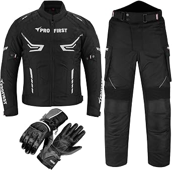 Motorcycle Motorbike suits for men 2 piece Motorcycle waterproof Cordura Fabric Suit Motorbike Jacket Trouser & Gloves Fully Protective Set for Bikers - All Weather