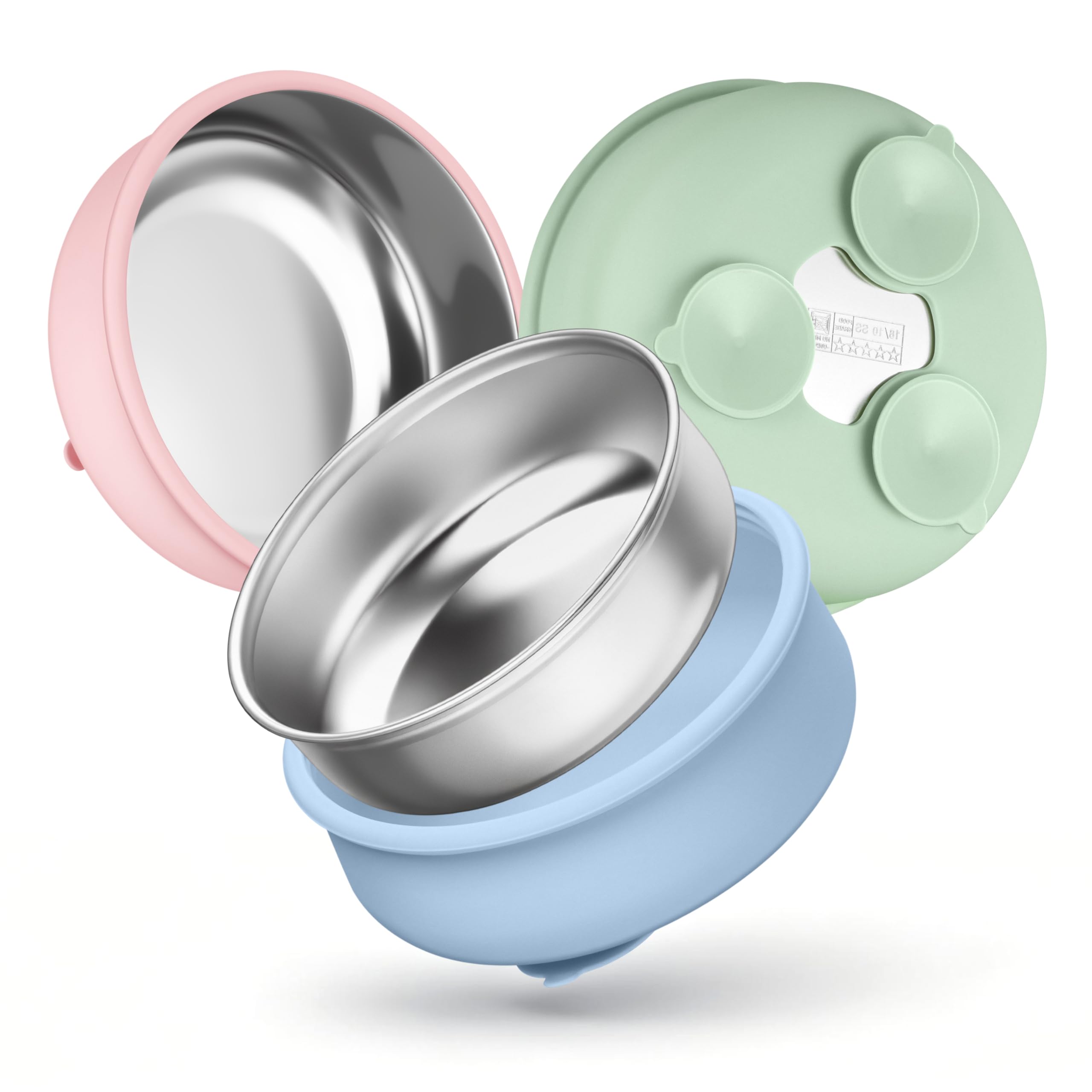 HaWare Stainless Steel Baby Bowls with Removable Suction Silicone Sleeve