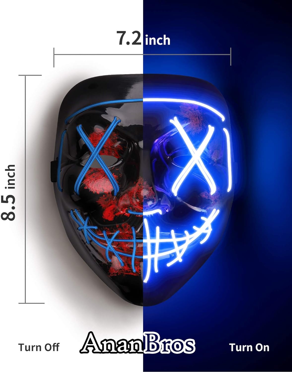 AnanBros Scary LED Halloween Mask, Masquerade Cosplay Light Up Face Mask for Men Women Kids Blue : Clothing, Shoes & Jewelry