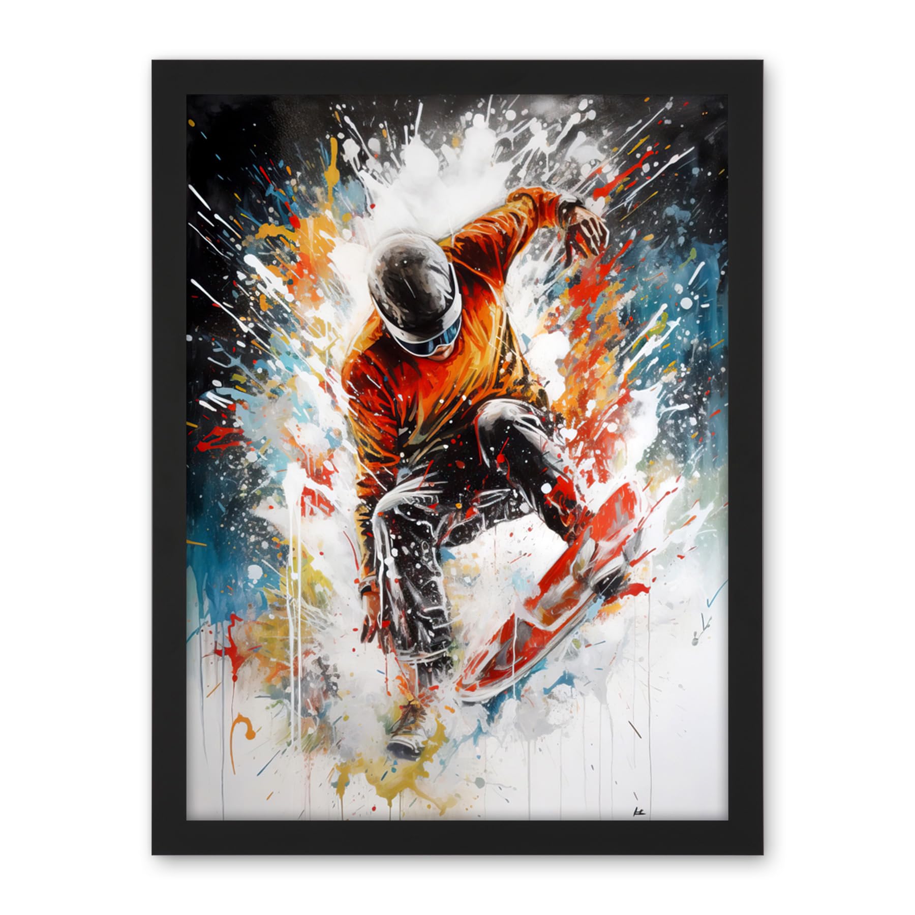 Artery8 Extreme Sports Snowboarding Paint Splat Portrait Artwork Framed Wall Art Print 18X24 Inch