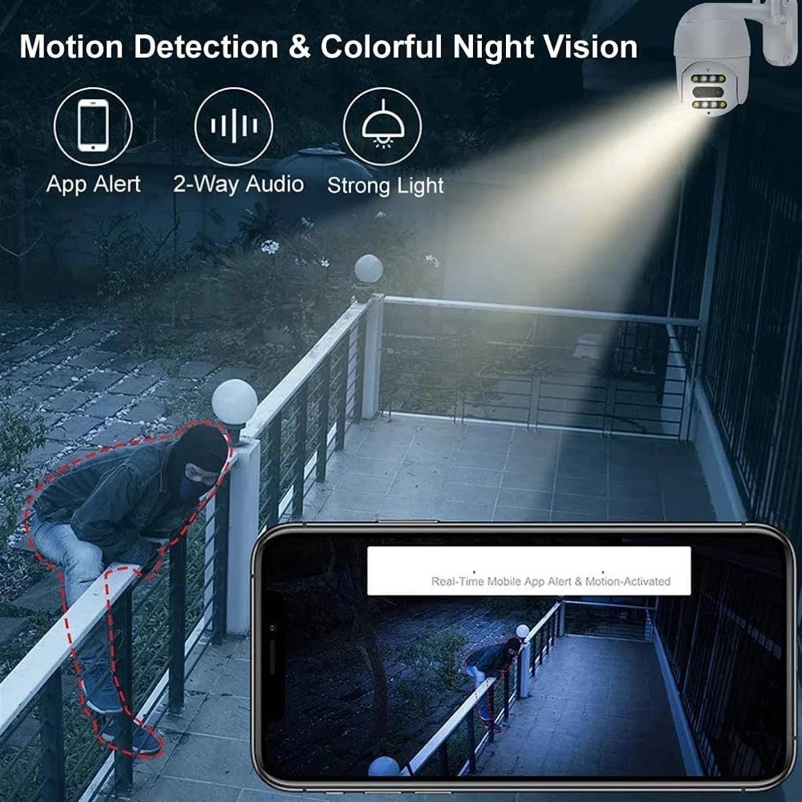 Caméra de sécurité, 4K 8MP Double Objectif PTZ caméra extérieur 8X Zoom vidéo détection Humaine caméras de Surveillance sans Fil Soins(8MP Camera add 64G)