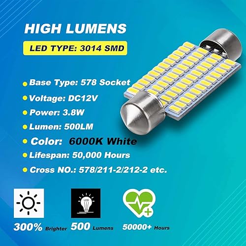 Miniatura 3 de 578 bombillas LED para automóvil 1654in 1614in 211-2 212-2 bombillas LED festoon de 165 pulgadas 48-SMD 3014 chipsets LED festoon focos 6000 K