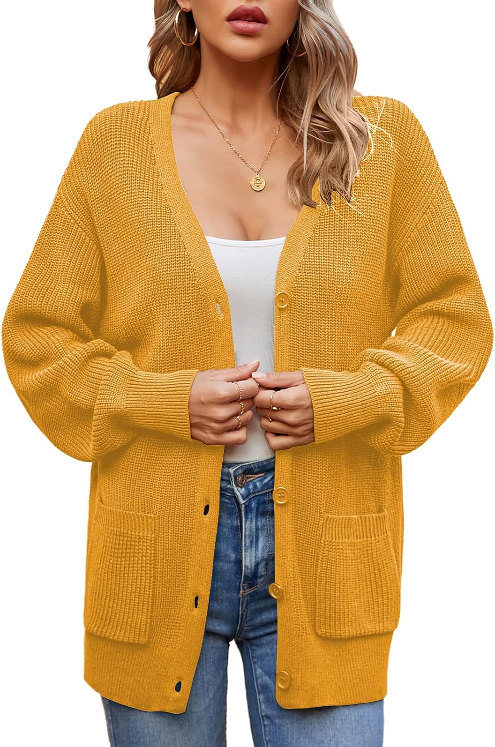 QUALFORT Women’s 100% Cotton Cardigan Sweater with Pockets image 5