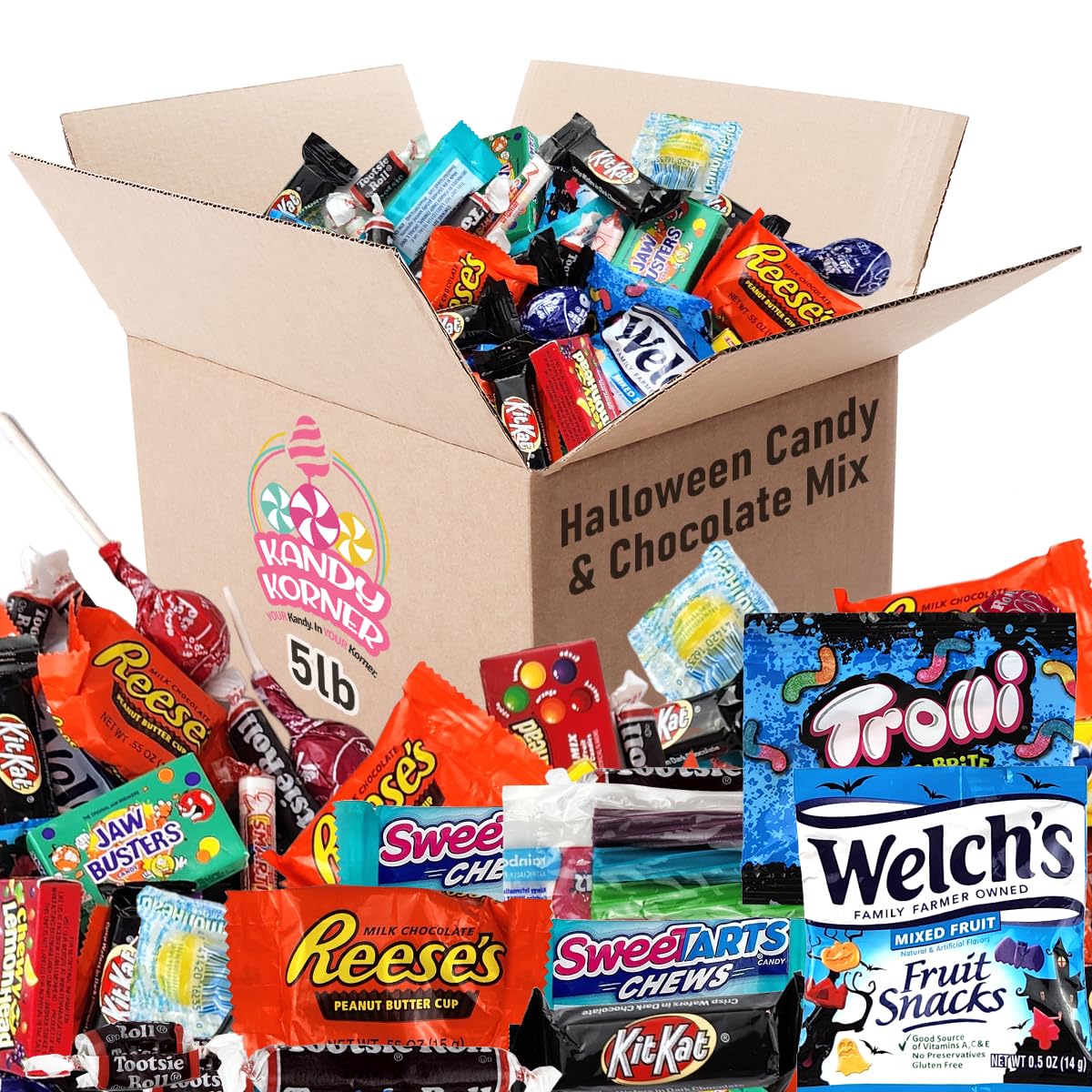 Bulk Candy Chocolate Individaully Wrapped Assortment Mix - Fun Size Treats Chocolates Candy Variety - Kit Kat, Dots, Welch’s Sweets for Kids and Adults (5 LB)