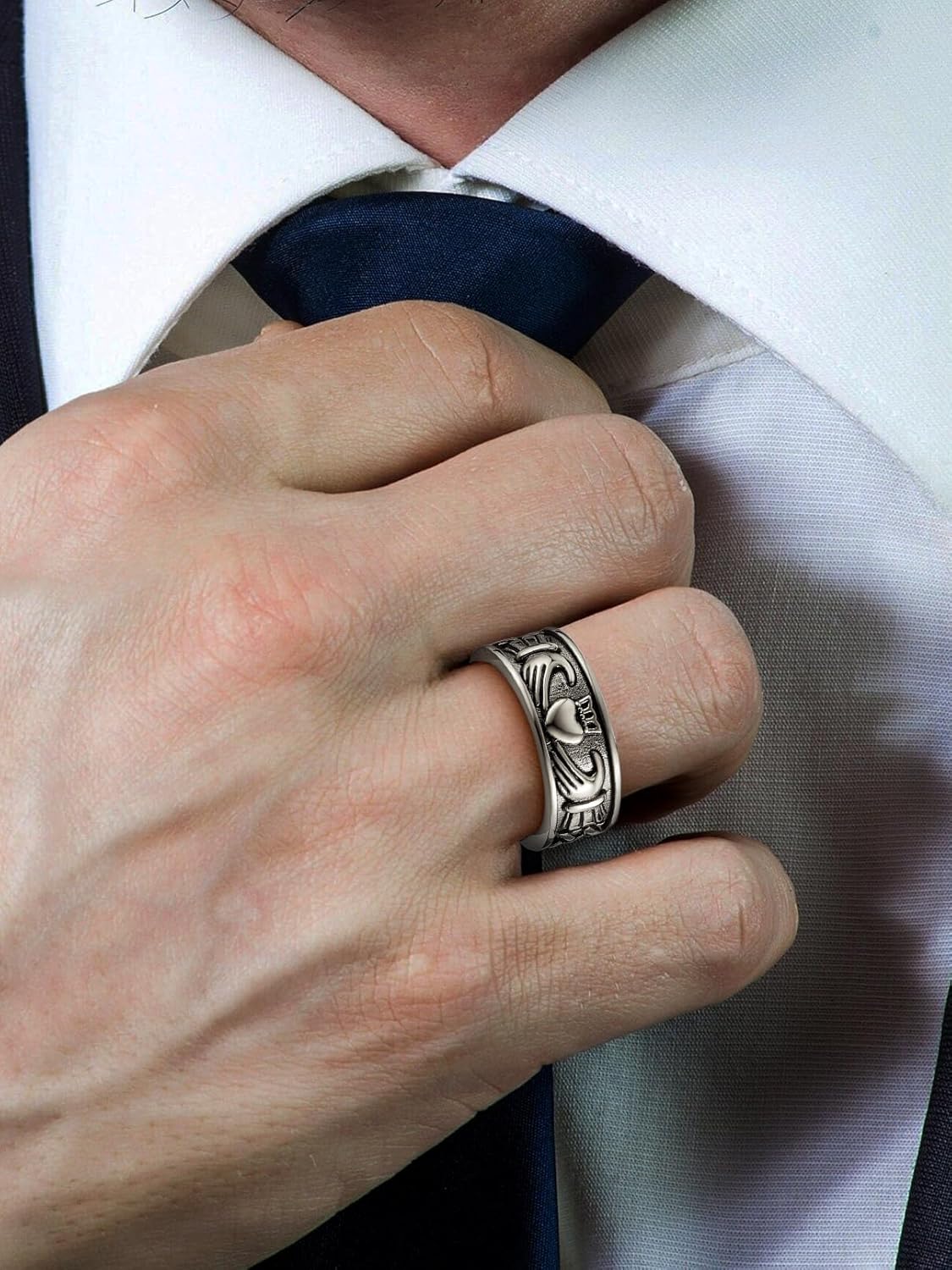 FaithHeart Claddagh Rings for Love, Stainless Steel/18K Gold Plated Women Men Wedding Band Ring Personalized Custom - Image 3