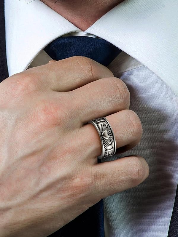 Male Female Claddagh Wedding Band Ring Irish Eternity Love Jewelry Birthday Gift for Father Husband Large Size 14 by FaithHeart - Used condition - Image 3