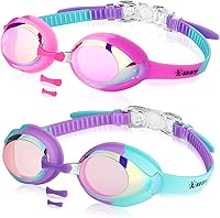 Keary Kids Swim Goggles Ages 3-12: Anti-Fog, UV Protection, Leak-Proof Silicone, 180° Clear Vision for Swimming Lessons