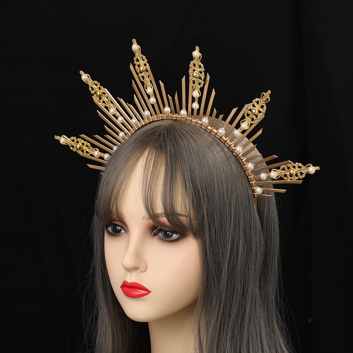 BPURB Gothic Goddess Gold Halo Crown Spike Zip Tie Mary Headband Halloween Headpiece for Women (Gold-1), Style A-gold-1 - Image 4